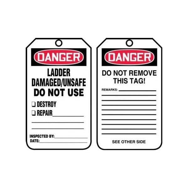 Accuform Safety Tags, DANGER LADDER DAMAGED/ UNSAFE DO NOT USE, 5.75in x 3.25in, RP-Plastic, 5PK MDT234PTM - main